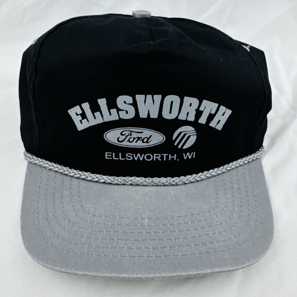 Vintage Ellsworth Ford Mercury Hat Cobra Caps Rope Snapback Wisconsin Dealer
